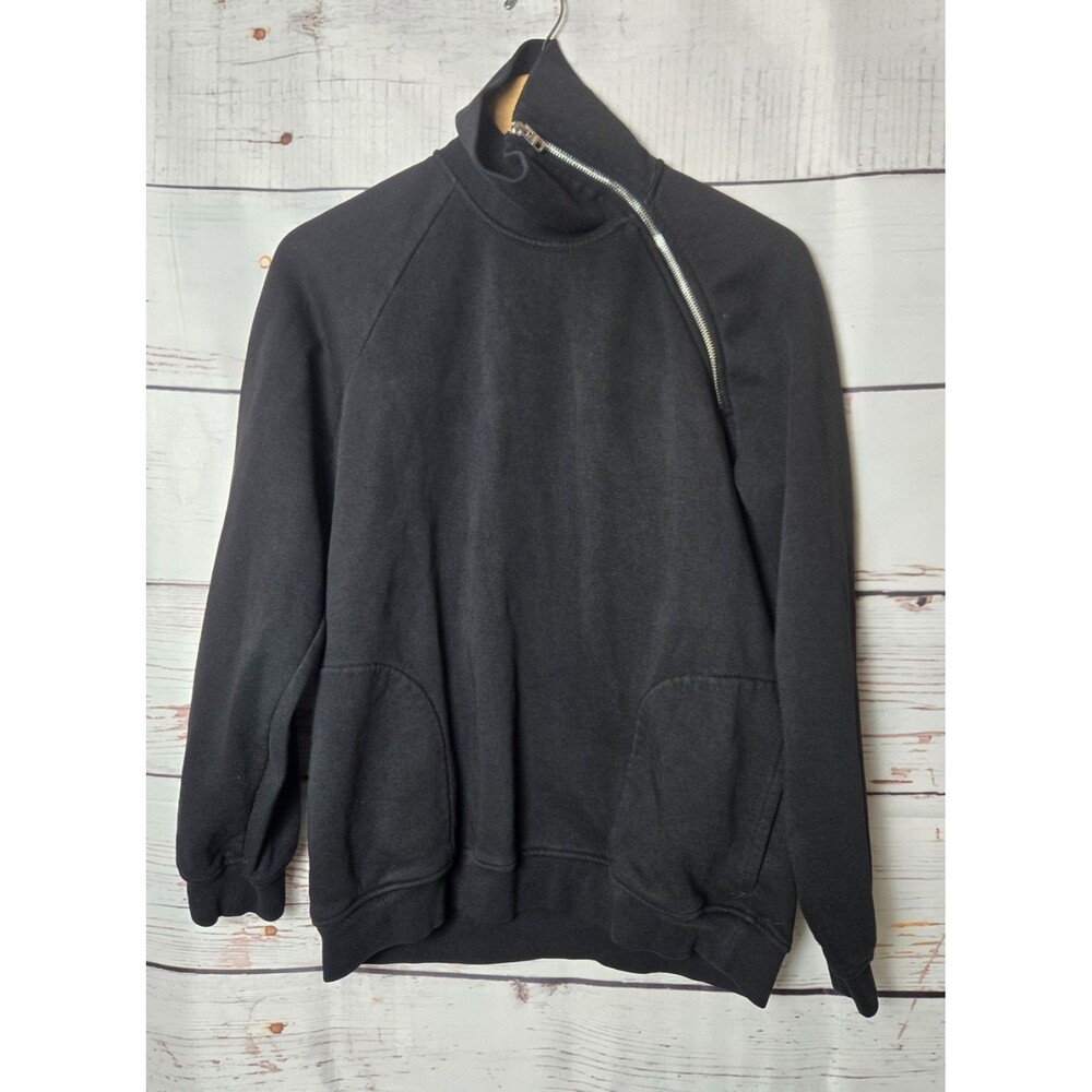 Club Monaco Womens Sweater Black Asymmetrical Zipper Funnel Neck Pullover Unisex
